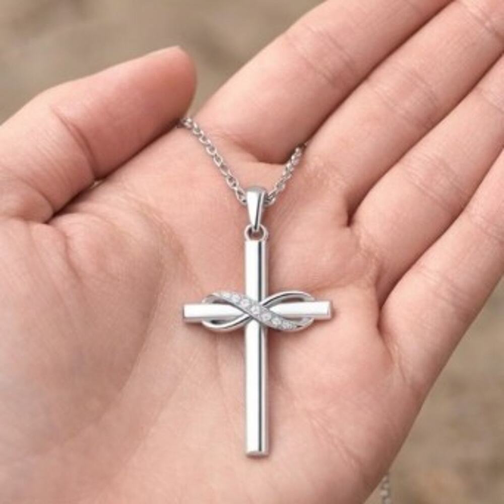 925 Sterling Silver Necklace w/ CZ Infinity Cross Valentine's Anniversary Gift